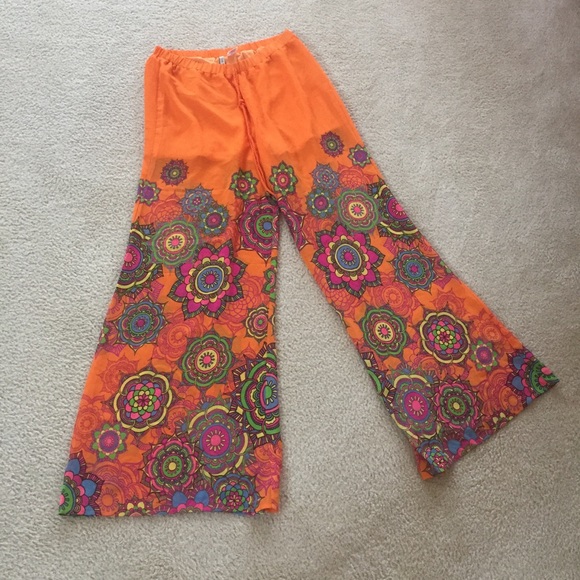 The Classic Pants - The Calssics Orange Floral Boho Sheer Palazzo Pant